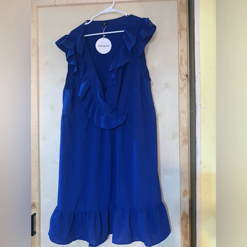 SHEIN Cobalt Blue Ruffle Midi Dress - Picture 1 of 1